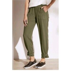 Soft Surroundings Neelandra Button Tapered Ankle Pants Olive Green Size Large